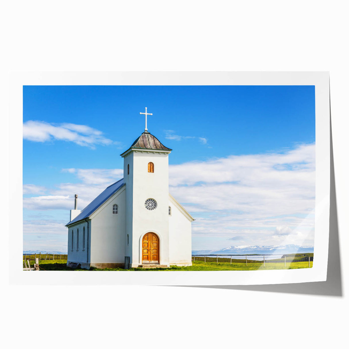 Extra large rolled print of a floral church design in soft pastel shades, suitable for dining room or bathroom wall art.