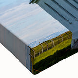 Black and white landscape art painting of a church on stretched canvas, ideal for bedroom wall decor.