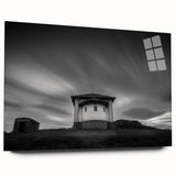 Large abstract wall art featuring a geometric design in muted earth tones, printed on acrylic glass.