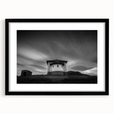 Abstract art print featuring a textured, colorful church design on a large canvas, ideal for living room decor.