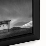 Extra large black canvas with colorful, textured depiction of a church, ideal for living room decor.