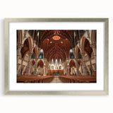 Abstract art print of a church in muted silver and gray tones on a framed canvas, suitable for dining room decor.