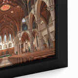 Extra large black wall art featuring a textured, colorful church design on a framed canvas, ideal for living room decor.