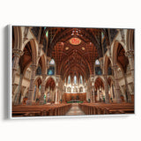 Framed canvas featuring a black and white vintage landscape painting of a church, ideal for bedroom wall art.