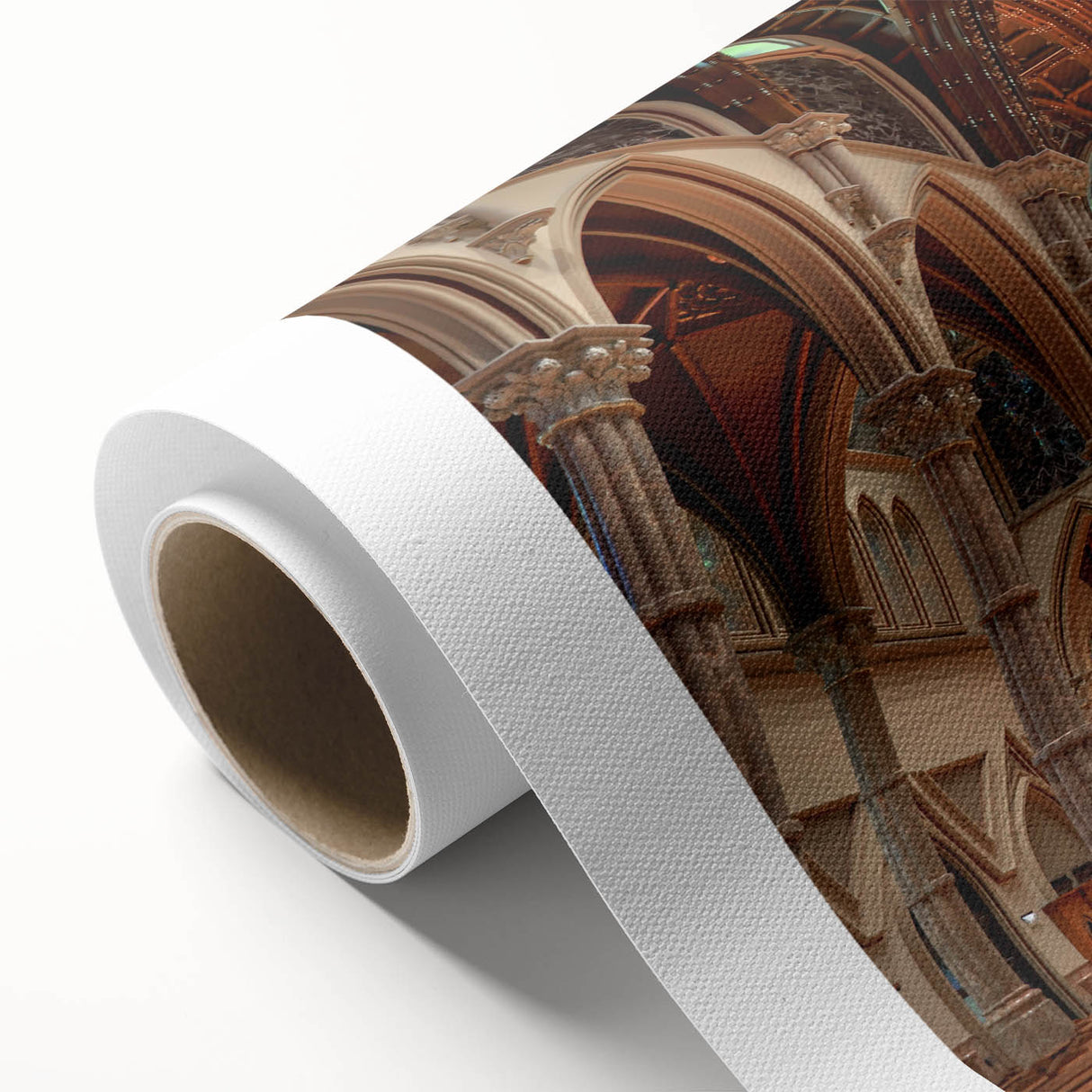 Art Deco poster of a stylized church in pastel shades on rolled canvas, ideal for nursery wall art.