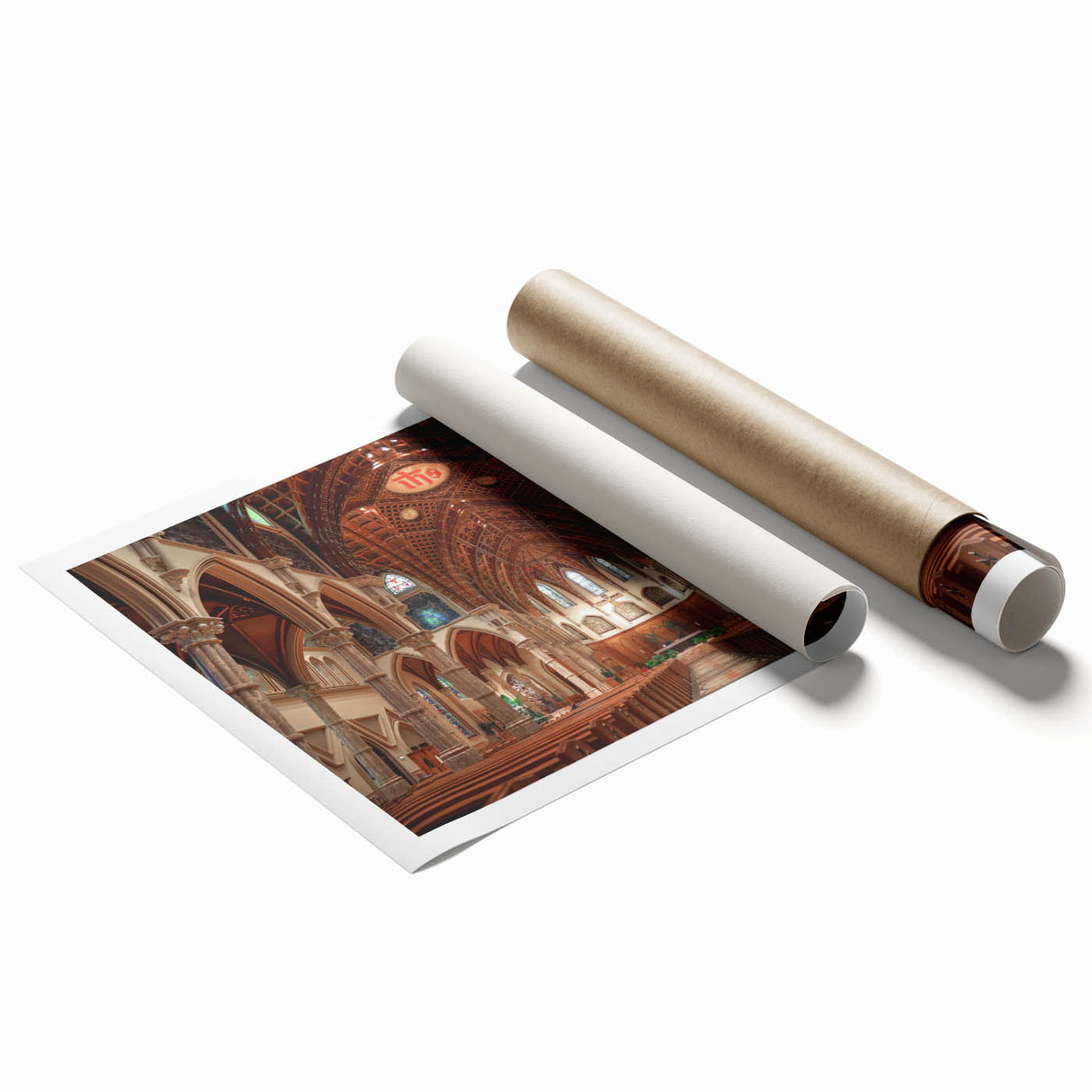 Extra large rolled print of a floral church design in pastel shades, ideal for classy bathroom wall art.