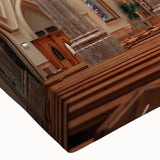 Black and white landscape art painting on stretched canvas depicting a serene church scene, ideal for bedroom wall art.