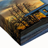 Black and white landscape art painting of a church on stretched canvas, ideal for bedroom wall decor.