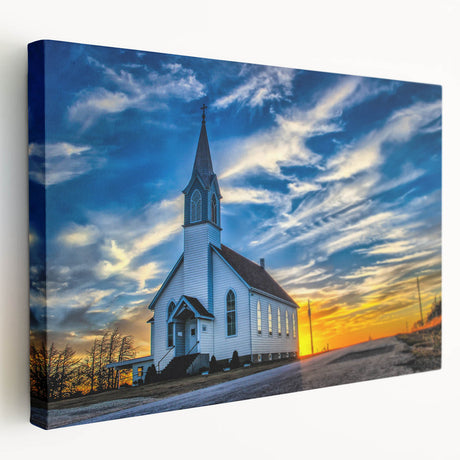 Large canvas print featuring a detailed church design in muted earth tones, ideal for kitchen wall art.