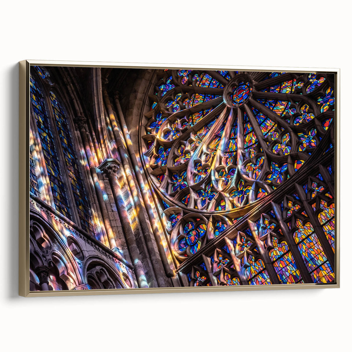 Framed canvas landscape art painting featuring a vintage church design in black with colorful accents.