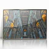 Art deco poster featuring a stylized church design in silver and gray tones on acrylic, ideal for modern nursery wall art.