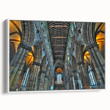 Framed canvas of a vintage-style black and white landscape painting, depicting a serene church, ideal for bedroom wall art.