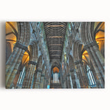 Black and white large art print of a church design on stretched canvas, suitable for kitchen wall art.