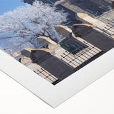 Art deco poster of a mosque in pastel shades on rolled canvas, ideal for dining room wall art.