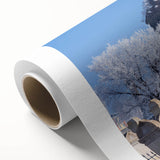 Art deco style mosque illustration in soft pastel shades on rolled canvas, ideal for nursery wall art.