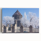 Black and white large art print of a mosque design on stretched canvas, suitable for kitchen wall art.