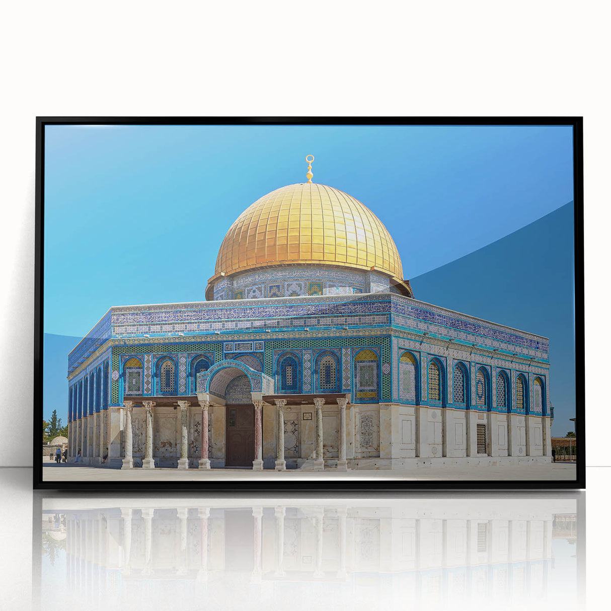 Large abstract wall art of a mosque in black and white tones, framed acrylic, ideal for modern art wall decor.