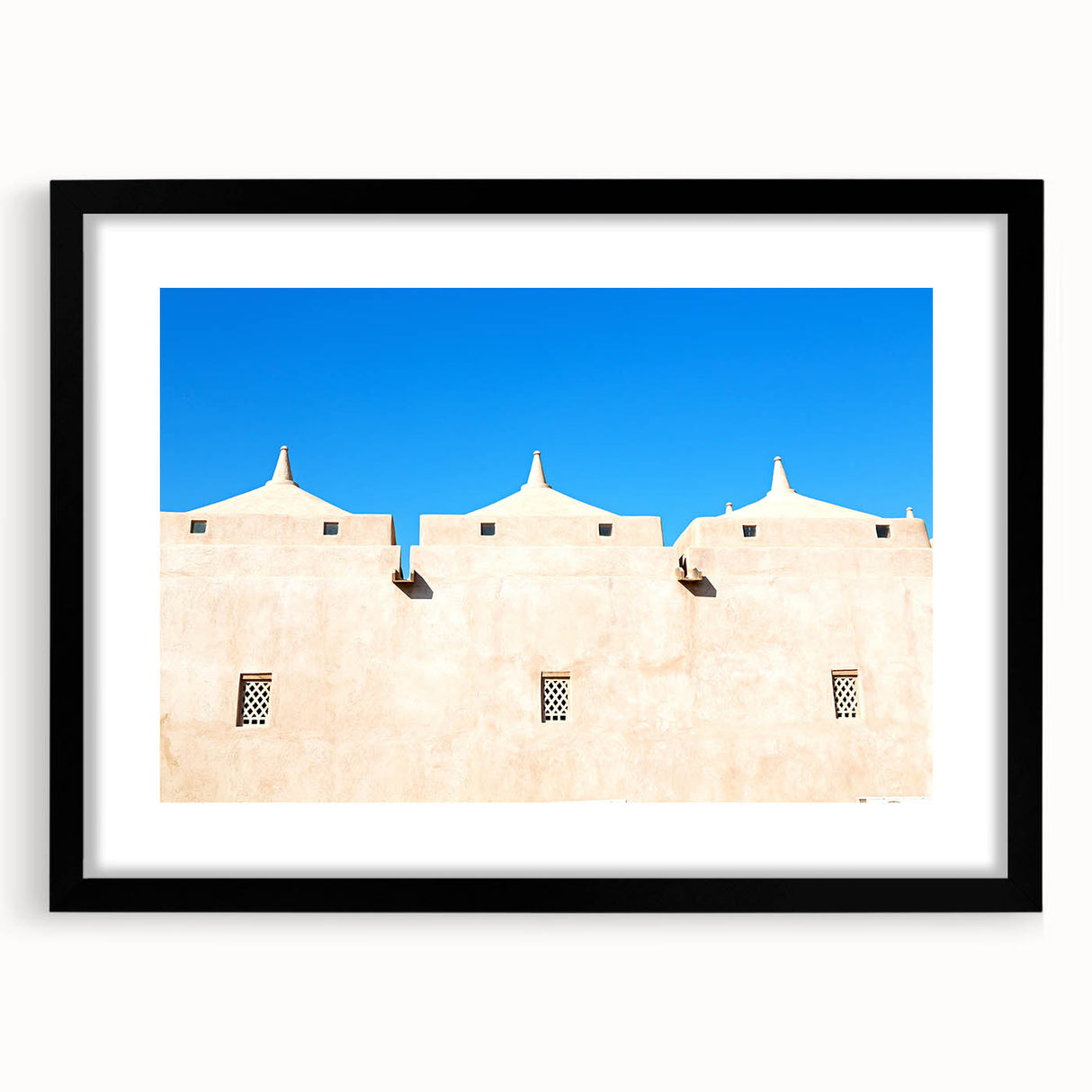 Abstract mosque design in vibrant colors on a large canvas, textured finish, suited for living room decor.