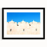 Abstract mosque design in vibrant colors on a large canvas, textured finish, suited for living room decor.