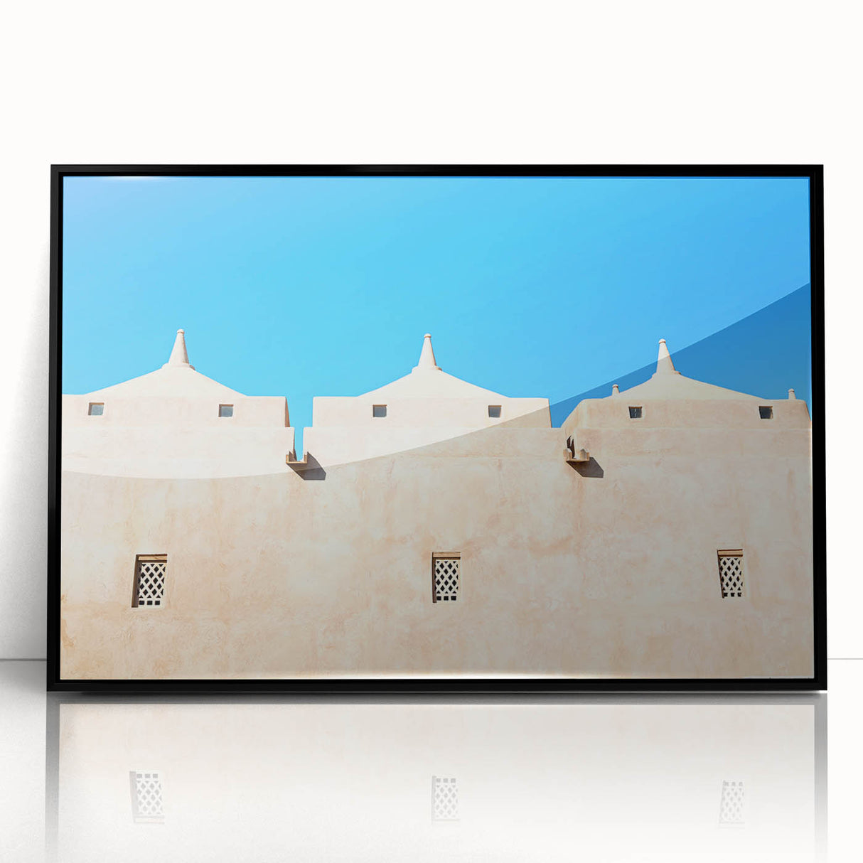 Large abstract wall art depicting a mosque design in black and white tones on a framed acrylic.