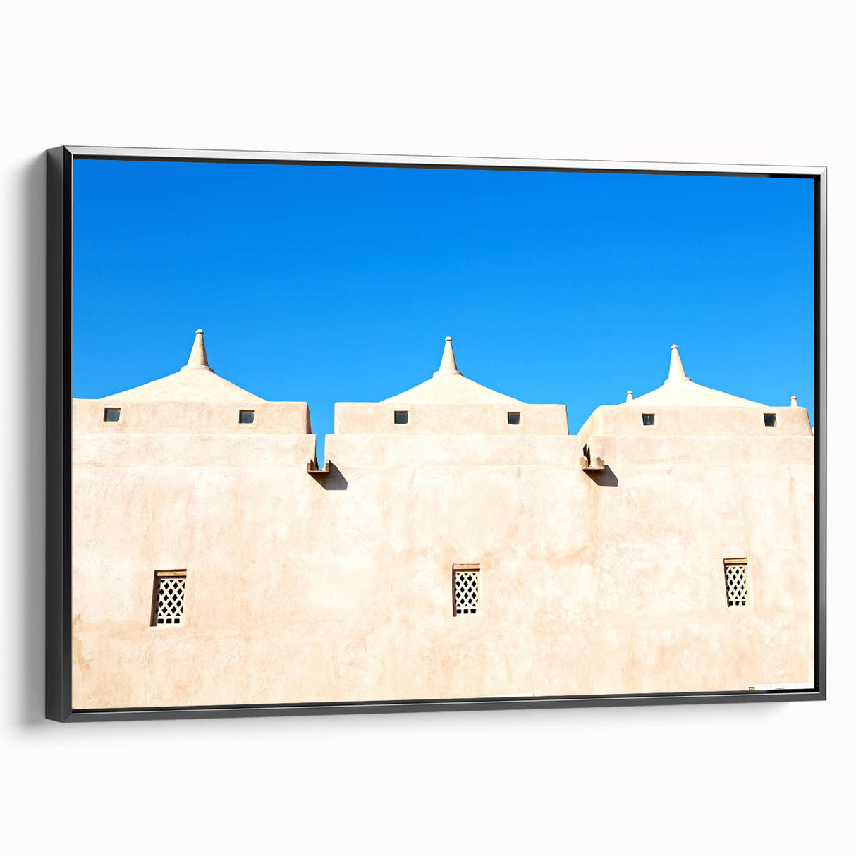 Black and white framed canvas featuring a vintage poster art style mosque design, ideal for bedroom wall decor.