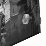 Large abstract wall art of a mosque in mid-century modernist style on acrylic glass, ideal for dining room ambiance.