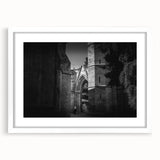 Extra large abstract art print of a colorful, textured mosque design on a white framed canvas, ideal for living room decor.