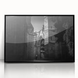 Large abstract wall art of a mosque in muted earth tones on a framed acrylic, ideal for modern living room decor.