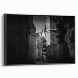 Black and white framed canvas featuring a vintage mosque design, ideal for bedroom wall art.