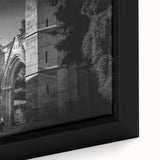 Extra large black wall art of a mosque design on textured canvas, with colorful accents, ideal for living room decor.