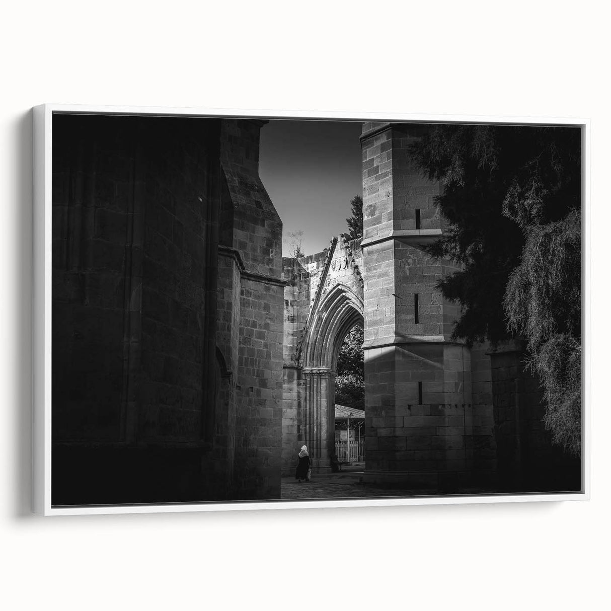 Framed canvas depicting a vintage-style black mosque landscape, ideal for bedroom wall art.