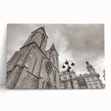 Black and white mosque design on stretched canvas, ideal for kitchen wall art or bedroom ambiance.