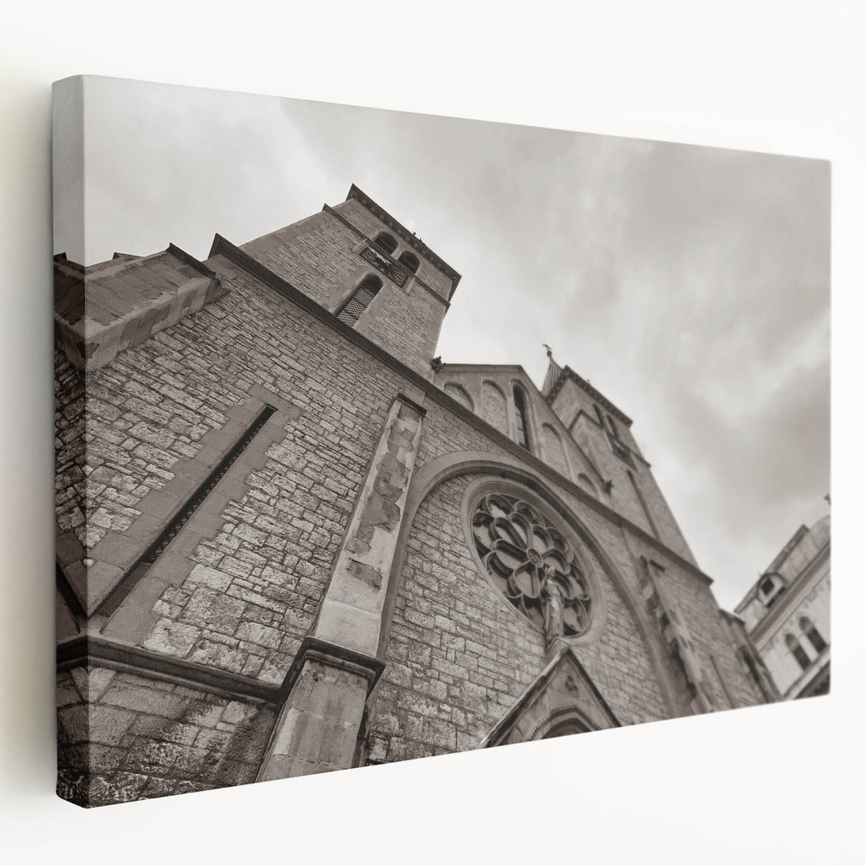 Side view of a large canvas print featuring a detailed mosque design in earth tones, suitable for kitchen wall art.