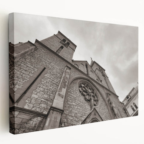 Side view of a large canvas print featuring a detailed mosque design in earth tones, suitable for kitchen wall art.