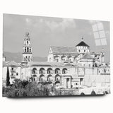 Large abstract acrylic print of a mosque in muted gold and blue tones, ideal for bedroom or dining room art.