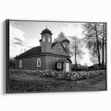 Black and white wall art of a mosque landscape on framed canvas, ideal for bedroom decor.