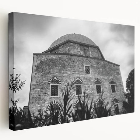 Large canvas print of a mosque design in neutral and blue tones, suitable for kitchen wall art.