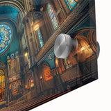 Large abstract wall art of a synagogue in mid-century modernist style, featuring muted earth tones on acrylic glass.