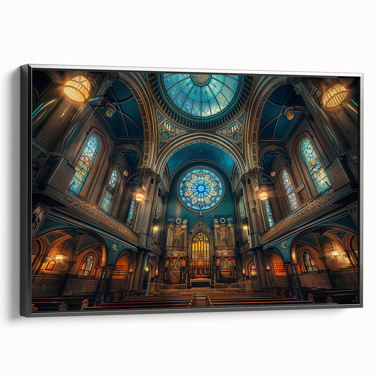 Black and white vintage poster art of a synagogue on framed canvas, ideal for bedroom wall decor.