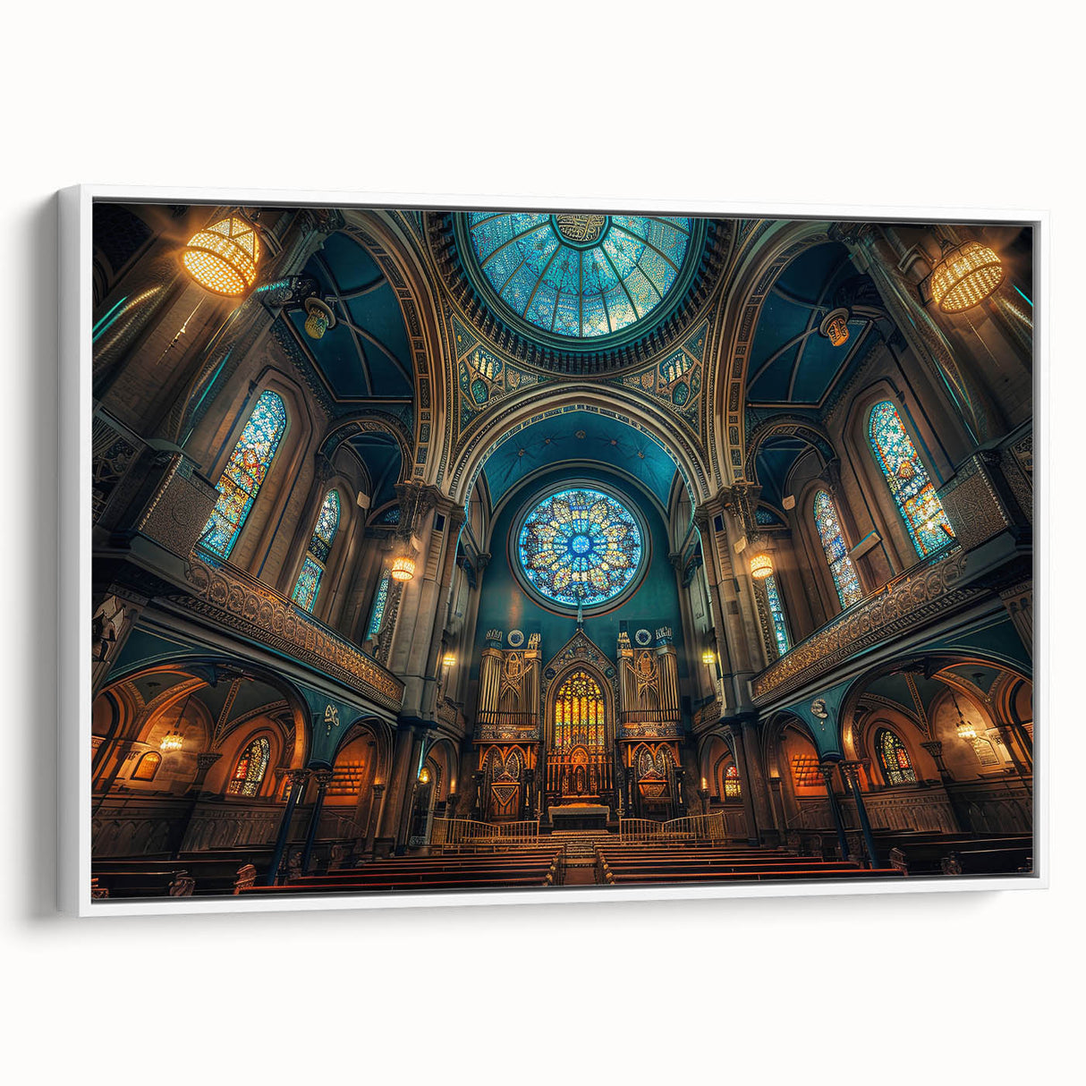 Framed canvas of a vintage-style synagogue landscape in black and white, ideal for bedroom wall art.