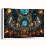 Framed canvas of a vintage-style synagogue landscape in black and white, ideal for bedroom wall art.