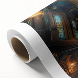 Art deco poster of a synagogue in pastel shades on rolled canvas, ideal for nursery wall art or dining room decor.