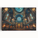 Black and white large art print of a synagogue, on stretched canvas, ideal for kitchen wall art.