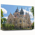 Acrylic print of a large abstract wall art depicting a synagogue in muted earth tones.
