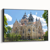 Black and white framed canvas featuring a vintage poster art style synagogue, ideal for bedroom landscape art.