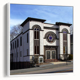 Framed canvas of a vintage synagogue design in black and white, ideal for bedroom wall art.