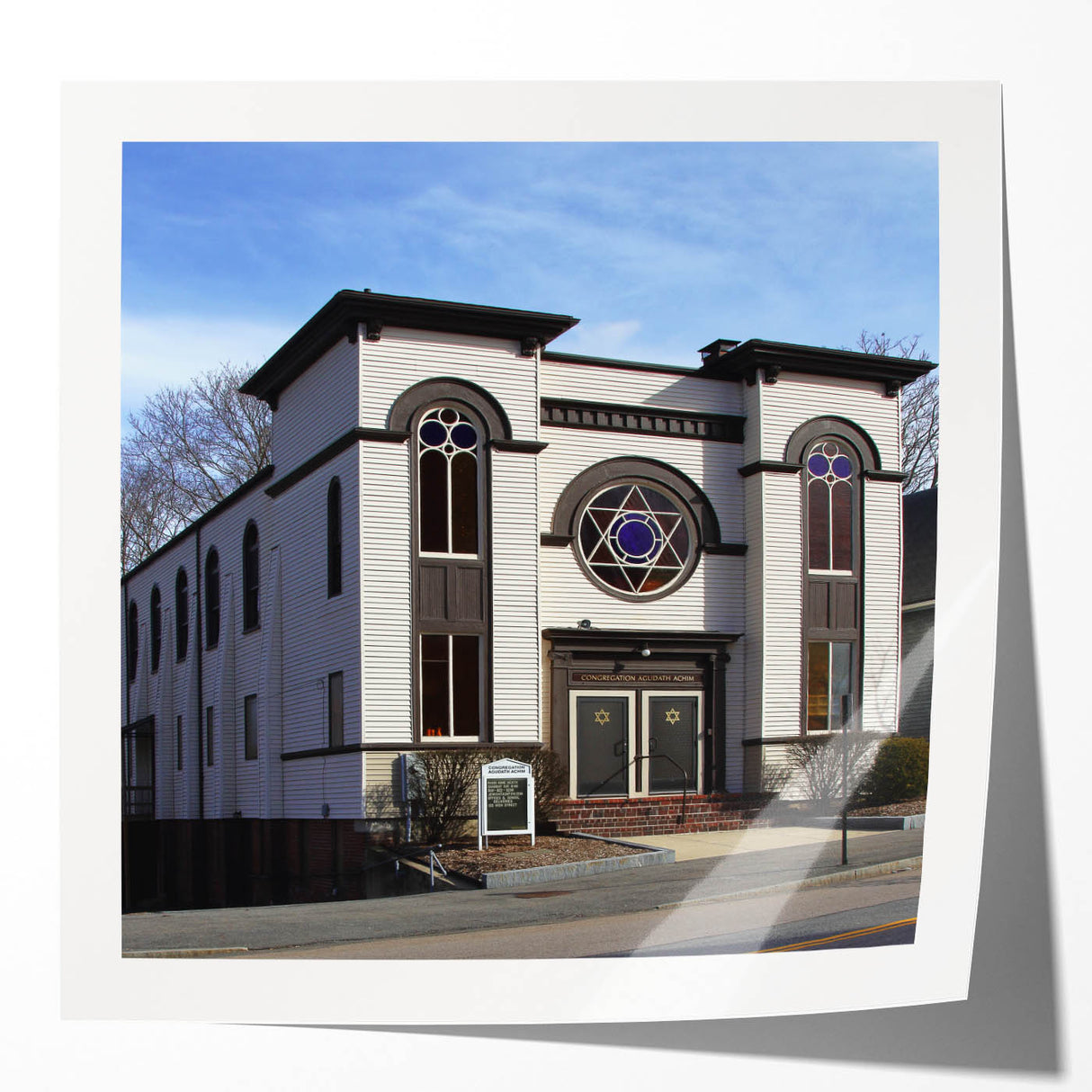 Extra large rolled print depicting a detailed synagogue design in muted colors, ideal for dining room or bathroom wall art.