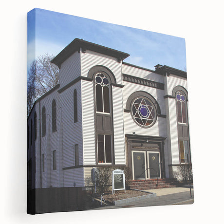 Stretched canvas featuring a detailed synagogue design in neutral tones, ideal for kitchen wall art.