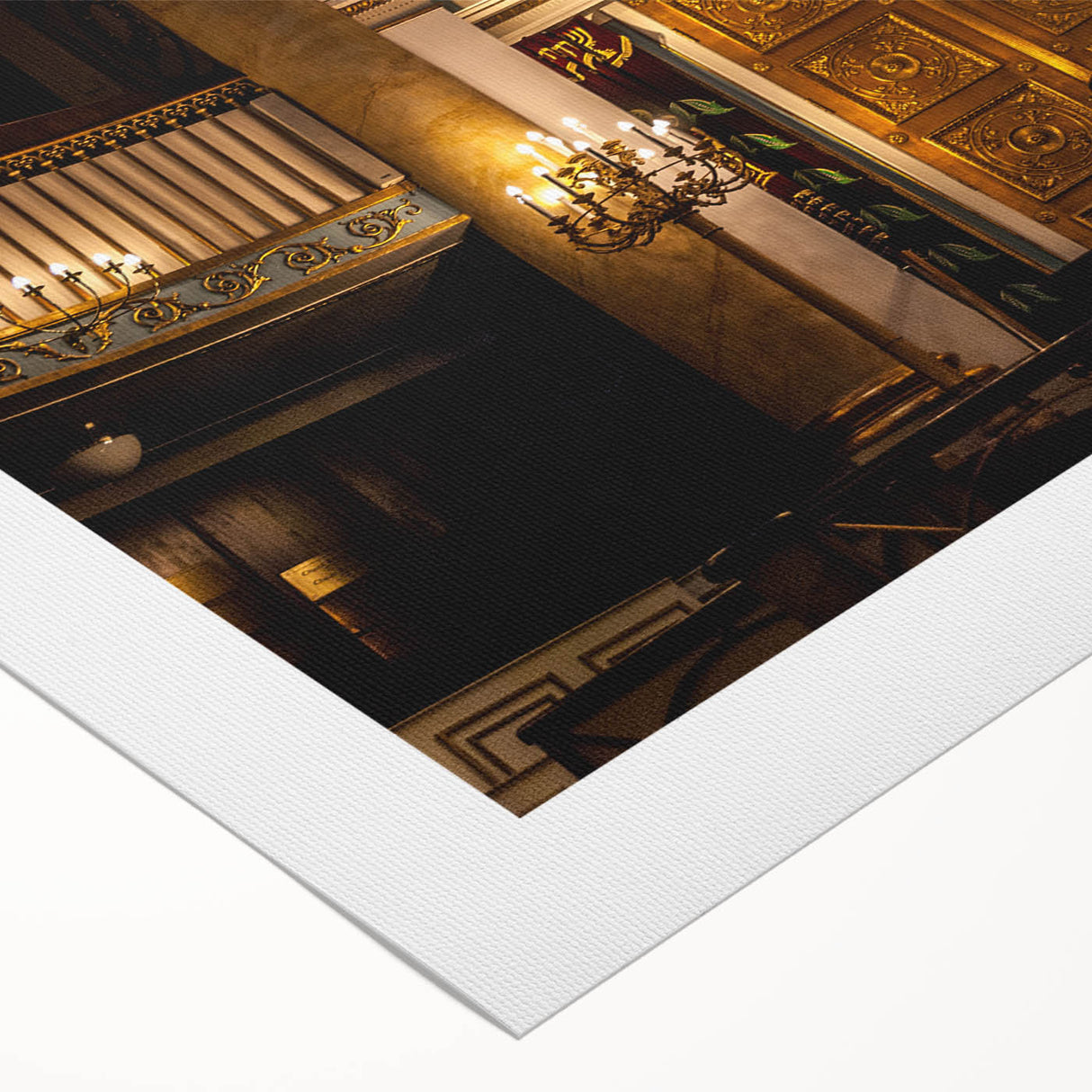 Art Deco poster of a synagogue in soft pastel colors on rolled canvas, suitable for dining room wall art.