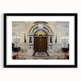 Extra large abstract art print of a colorful, textured synagogue design on a black framed canvas.